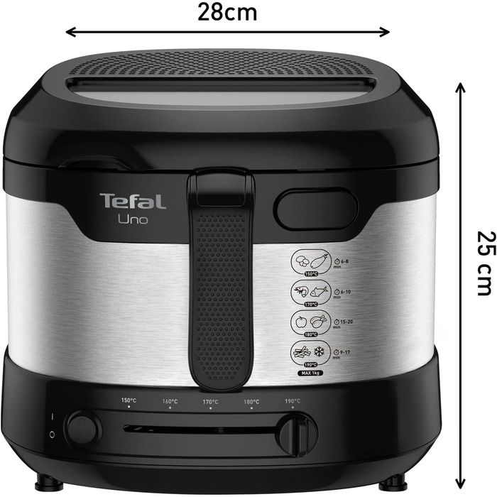 Фритюрниця Tefal Uno M FF215D 1470 Вт місткість 1 кг регульований термостат оглядове вікно положення зливу нержавіюча сталь/чорний