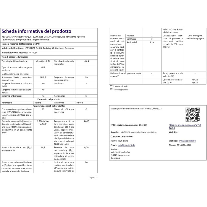 Люмінесцентні лампи L 18 Watt 840 - Osram, 25 шт.