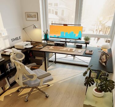 Г-подібний письмовий стіл з 3 тканинними шухлядами, 140 x 80 см. Двосторонній кутовий письмовий стіл з підставкою для монітора, розеткою та USB-портом для зарядки для домашнього офісу, чорний.