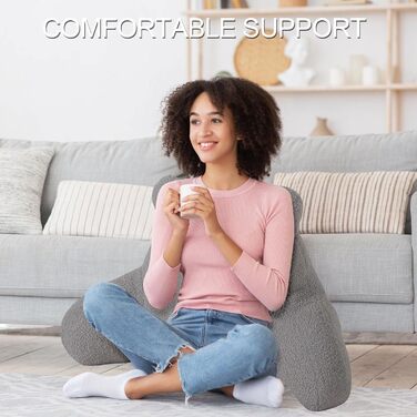 Подушка для читання Mingfuxin для ліжка та дивана, подушка для читання для дітей та дорослих, щоб сидіти на ліжку, подушка для читання зі спинкою, подушка для підтримки підлокітників зі знімним чохлом для спокійного перегляду телевізора, світло-сіра