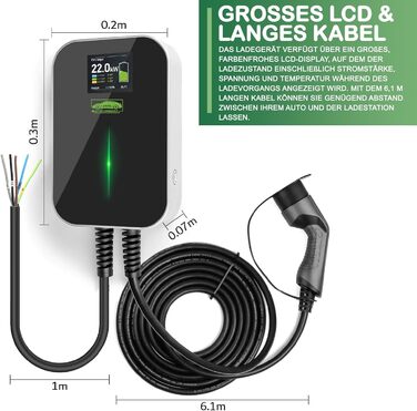 Трифазна зарядна станція для електромобілів ANFIL - зарядний пристрій за стандартом ЄС, IEC 62196-2 - з 6,1 м зарядного кабелю тип