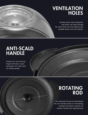 Машина для попкорну Yabano для дому, машина для виготовлення з цукром та олією, знімна нагрівальна поверхня, поппер для попкорну 5 л, антипригарне покриття, велика кришка як сервірувальна страва, компактне зберігання червоне