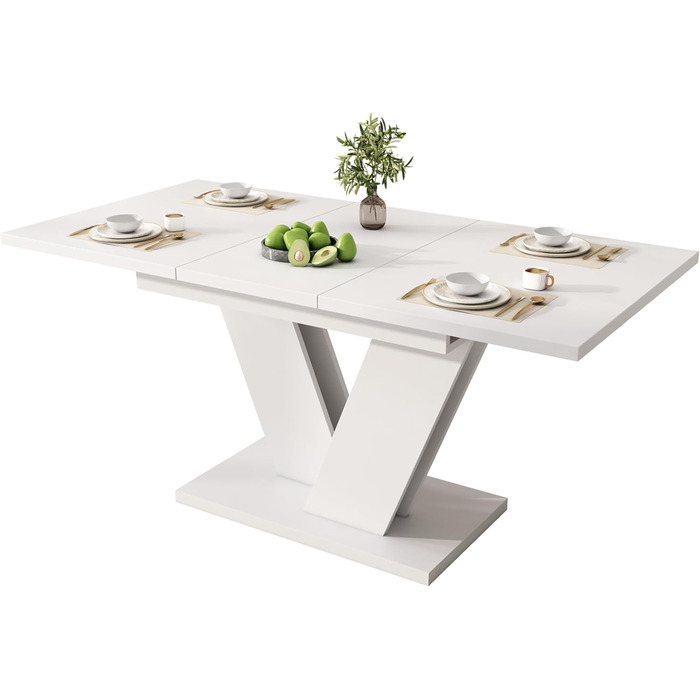 Розкладний обідній стіл 120/160 * 80 см, для 4-6 осіб, прямокутний, потовщена стільниця, V-подібні ніжки, білий
