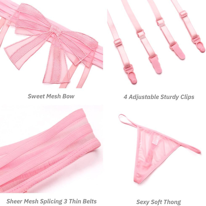 Жіночий мереживний комплект із 3 підв&39язок, панчохи стрінги, регульована білизна, сексуальний пояс для панчіх, чорний/білий/червоний/рожевий