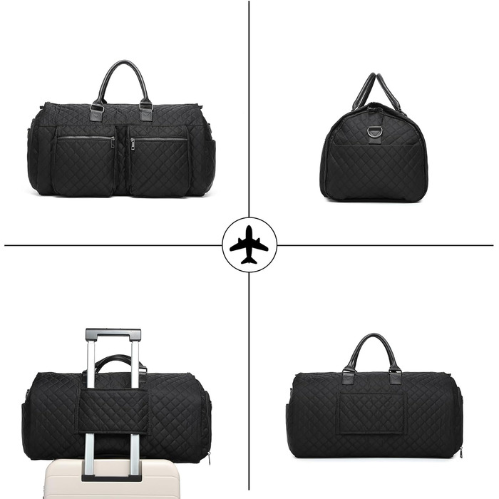 Сумка для одягу Seyfocnia Convertible для жінок, шкіряні сумки для одягу з чохлом для взуття, підвісні дорожні сумки 2-в-1, модні чорні