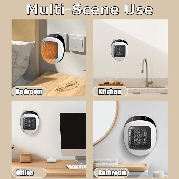 Підключається до мережі з вентилятором та дистанційним керуванням електричний настінний вентилятор потужністю 600 Вт з термокерамічною технологією Цифровий термостат, 12-годинний таймер, поворотна вилка на 270, тихий та безпечний