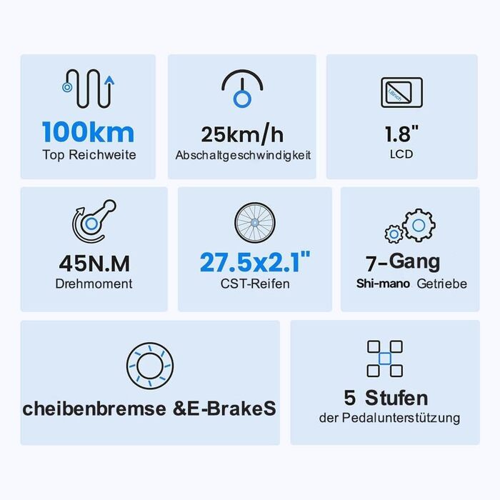 Електровелосипед, Електричний трекінговий велосипед, Електровелосипед для чоловіків та жінок з акумулятором 561.6 Втгод, запасом ходу 100 км, двигуном 250 Вт, Електровелосипед з 7-ступінчастою коробкою передач, Міський велосипед Pedelec, Електровелосипед 