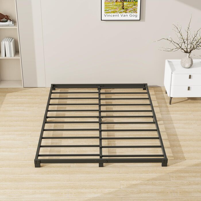 Ліжко-платформа з металу, каркас ліжка 120 x 200 см - висота 8 см - металеве ліжко з металевою рейковою основою, сучасне металеве ліжко для дорослих, дітей, підлітків, легке складання, двоспальне ліжко чорного кольору 120 x 200 см
