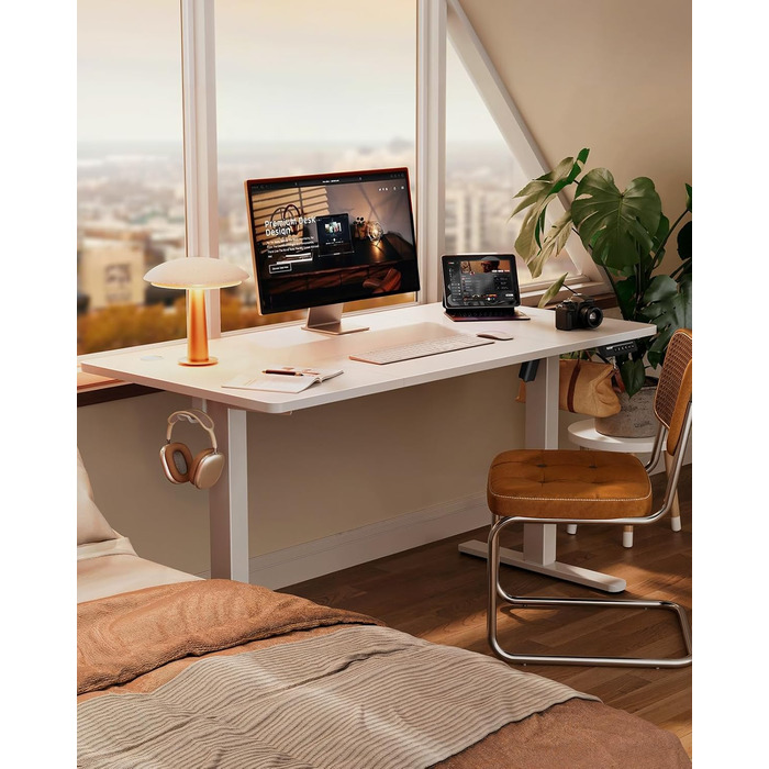 Електрично регульований по висоті стіл 140x70 см, Стіл з регульованою висотою та 4 функціями пам&39яті, Ігровий стіл із чотирисекційною стільницею, Білий 140 x 70 см