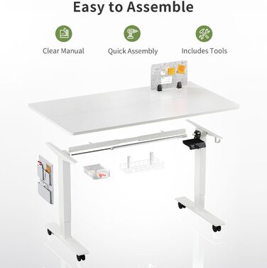 Письмовий стіл з регульованою висотою (140 x 70 см) Комп&39ютерний стіл з електричним регулюванням висоти, 4 режимами пам&39яті, дошкою для записів та колесами, що обертаються на 360 Стіл SN1 140 x 70 см Білий біла рама
