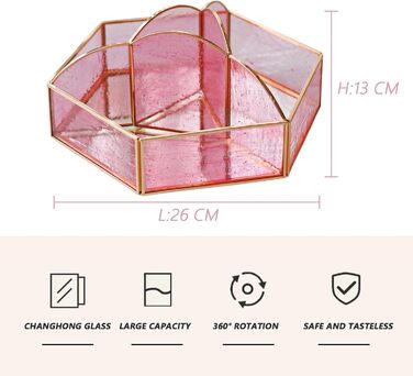 Косметичний органайзер HARLIANGXY з рожевого скла Обертовий органайзер для макіяжу на 360 Коробка для зберігання косметики Тримач пензлика для макіяжу Органайзер для макіяжу Органайзер краси Золотий органайзер для догляду за шкірою