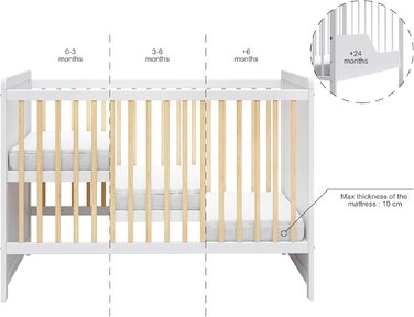 Дитяче ліжечко/спальне місце Love For Sleep 120x60 см із захисним бар&39єром, трансформоване, дитяче ліжко Tokyo з білої сосни, дерев&39яне дитяче ліжко - Дитяче ліжко, трансформоване ліжечко/дитяче ліжко