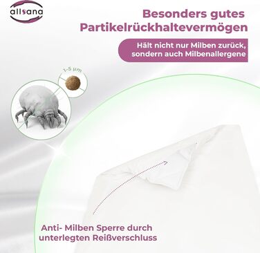 Підковдра Allsana гіпоалергенна 135x200 см Постільна білизна від алергії Оболонка від кліщів Захист від кліщів для людей з алергією на домашній пил Внутрішній чохол для ковдр, стійкий до алергії Сертифіковано TV