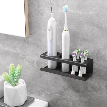 Тримач для зубної щітки OETAMS Тримач для електричної зубної щітки, тримач для зубної щітки з нержавіючої сталі Настінний самоклеючий тримач для зубної щітки Чорний тримач головки щітки без свердління
