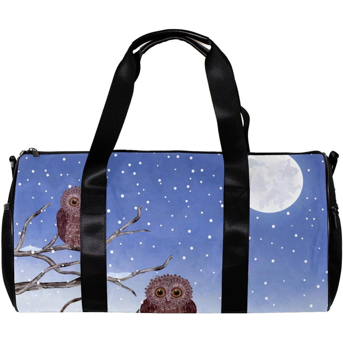 Спортивна сумка, маленька дорожня сумка, сумка для шопінгу та йоги, Зимовий місяць сови, сумка для фітнесу на відкритому повітрі, ручна поклажа