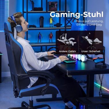 Ігрове крісло GTPLAYER, ергономічне офісне крісло з регульованим підголівником та поперековою опорою, ігрове крісло, синє