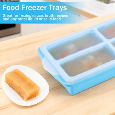 Силіконові контейнери для заморозки з кришками, контейнери для зберігання супів, соусів та готових страв, 1 склянка/250 мл, небесно-блакитний (2, квадратні) 2 квадратні, 2