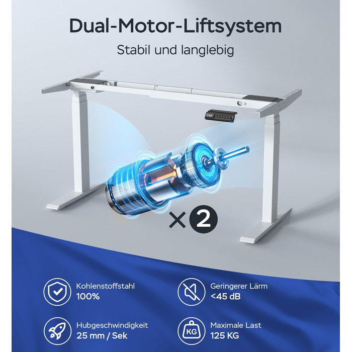 Каркас столу з регулюванням висоти та 2 потужними двигунами, регульований по висоті каркас столу з 4 налаштуваннями пам&39яті, витримує 135 кг (білий, 3-сегментні ніжки)