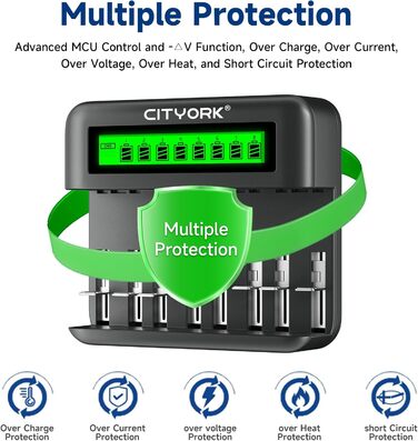 Акумуляторні батареї CITYORK D Cell 10000mAh з 8 слотами для заряджання NI-MH батарейок типу AA, AAA, CD (зарядний пристрій та 6 батарейок типу D)