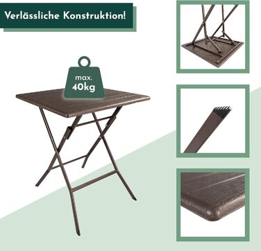 Розкладний стіл Lemodo з коричневою стільницею під дерево, балконний стіл 62 x 62 см (Д x Ш) Журнальний столик, вантажопідйомність до 40 кг, садовий стіл, міцний пластиковий стіл