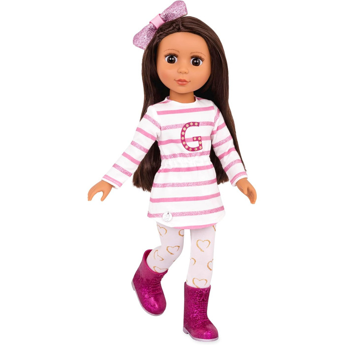 Рухома лялька 36 см з одягом, аксесуарами та довгим волоссям для укладки - іграшка для віком від 3 років (6 предметів), рожево-біл