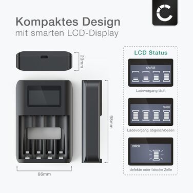 Зарядний пристрій CELLONIC USB для акумуляторів AAA AA Швидка зарядка 4 батареї Зарядний пристрій із 4 слотами для батарейок AA AAA Станція заряджання акумуляторів Індивідуальне заряджання Зарядний пристрій для акумуляторів LR03 LR6