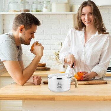 Велика чаша швидкого приготування з нержавіючої сталі 304 об&39ємом 1200 мл, чаша для рамену з кришкою та ложкою, для локшини, пасти, фруктів, салату з пасти та рису (біла)