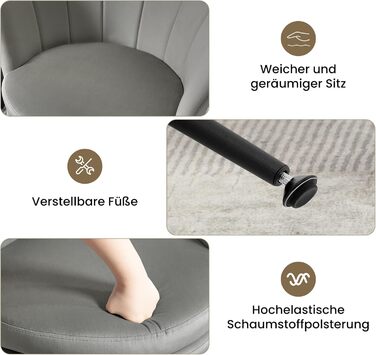 Крісло-крило WOLTU, квіткова форма, крісло-туалет, вітальня, спальня, балкон, з оксамитовою оббивкою, металеві ніжки, сірий