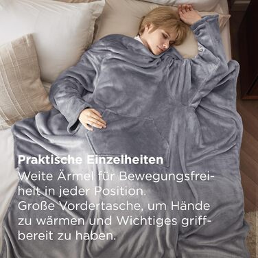 Ковдра BEDSURE з рукавами, м&39яка ковдра - різдвяні подарунки для жінок та чоловіків, тепла ковдра з рукавами та ковдра для дивана для дорослих, пухнаста ковдра на все тіло, портативна ковдра, 150x200 см сірого кольору