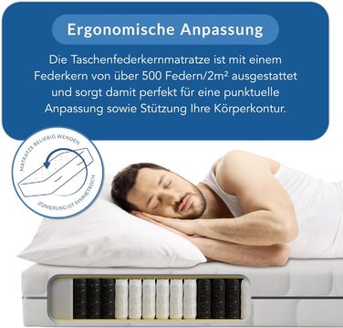 Матрац BMM Ortho Medic Plus 90x200 H4 пружинний матрац з кишеньковою структурою, 7 зон, висота 25 см, безпечний для спини при болях у спині, сертифікований Oeko-Tex, зроблений у Німеччині, надзвичайно жорсткий 90 x 200 см