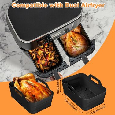 Аксесуари для фритюрниці VIRIECH Ninja, багаторазові аксесуари для подвійної фритюрниці з 8 частин, двокамерна силіконова форма для фритюрниці для Ninja Foodi AF400EU AF500EU та більшість двозонних фритюрниць