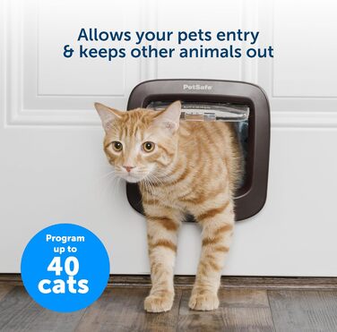 Дверцята для котів PetSafe з мікрочіпом, Exclusive Entry, легке встановлення, ручне 4-стороннє блокування, енергоефективне, захист від протягів, зручне, коричневе, до 7 кг