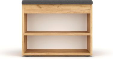 Лавка для взуття KOMTO з сидінням - Полиця для взуття Лавка з місцем для зберігання Медовий дуб 60 x 48 x 32 см Маленька шафка для взуття з лавкою Лавка для передпокою Гардеробна лавка Sofia Медовий дуб Оббивка сіра 60 x 48 x 32 см