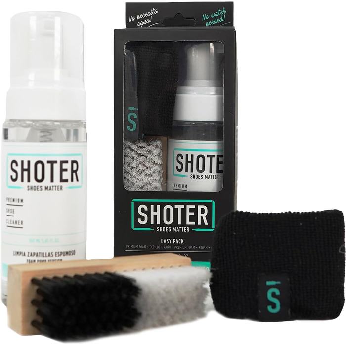 Піна SHOTER Easy Pack, засіб для чищення взуття не потребує води Преміальний набір піни для чищення взуття включає пінний очищувач Shoter, ганчірку з мікрофібри та щітку з щетини., без кольору, один розмір