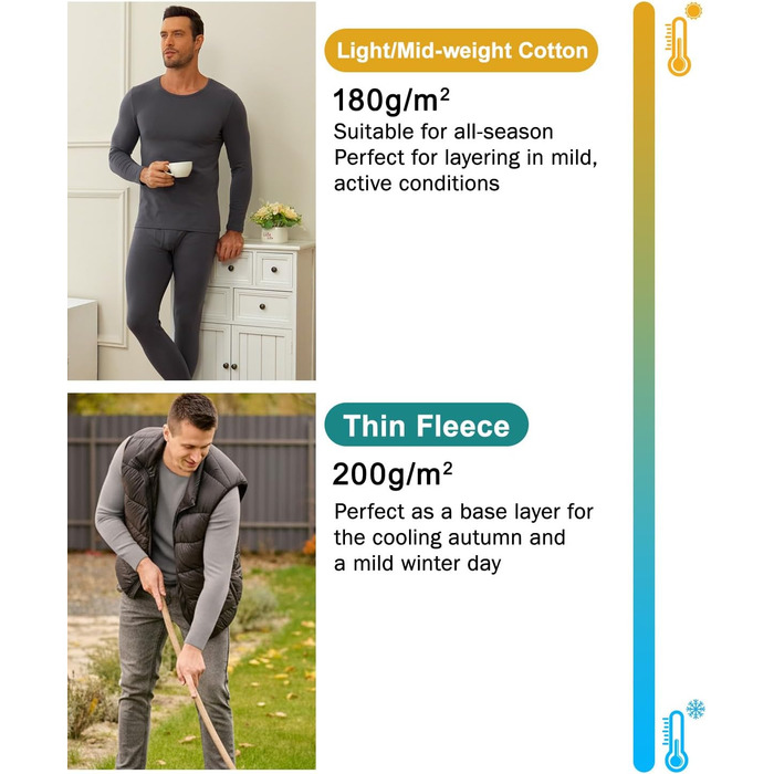 Чоловічий комплект термобілизни Wirarpa, бавовна, легкий, м&39який термобілизняний комплект та майка з довгими рукавами та довгі труси, чорний, L