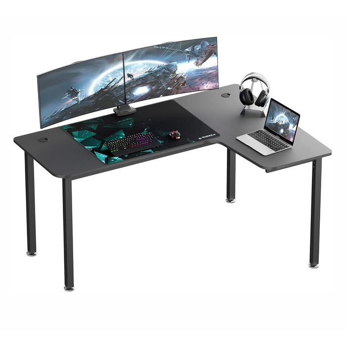 Ергономічний кутовий стіл EUREKA, 155x110 см, ігровий стіл, L-подібний комп&39ютерний стіл для студії та домашнього офісу