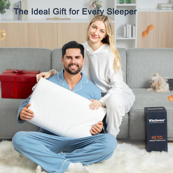Подушка Winthome з піни з ефектом пам&39яті, подушка для шиї з високою та низькою фіксацією, подушка для шиї без клею, ергономічна подушка з чохлом, що прається, подушка для сну на спині, боці та животі (60x36x9/11 см)