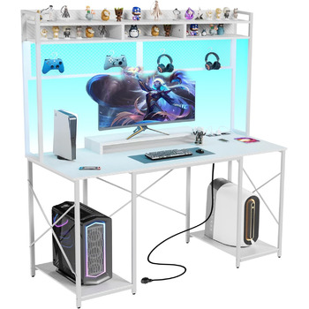 Ігровий стіл Devoko зі світлодіодним підсвічуванням, письмовий стіл DIY на кілочках з USB-портом і розеткою, комп'ютерний стіл 120
