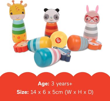 Дерев&39яні кеглі Fisher-Price 173A, підходять для гри в приміщенні та на вулиці, для дітей віком від 3 років