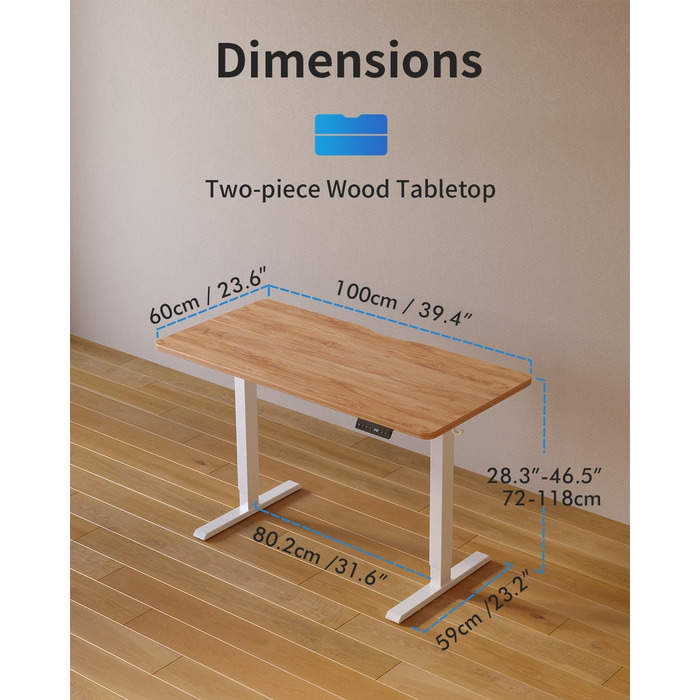 Стіл FEZIBO з регульованою висотою та портами зарядки USB-A та USB-C, 100 x 60 см, стіл для роботи сидячи та стоячи, стіл з електричним регулюванням висоти, ергономічний комп&39ютерний стіл для домашнього офісу, світло-коричневий 100 x 60 см світло-коричн