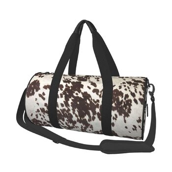 Сумка для подорожей зі шкіри великої рогатої худоби з молочним принтом, для фітнесу, спортивного спорядження, велика дорожня сумка, сумка на нічліг та на вихідні для жінок та чоловіків, Чорна, Універсальний розмір