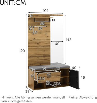 Набір вішалок для одягу Ymkua настінна вішалка, набір вішалок для передпокою з підставкою для взуття, дзеркалом і подушками, набір