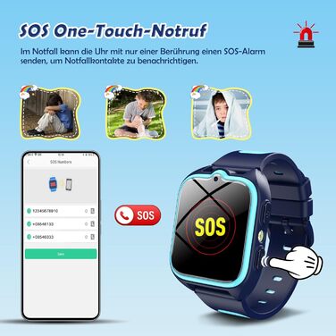 Дитячий смарт-годинник зі слотом для SIM-картки та підтримкою 4G, LBSWiFiGPS-трекер, ліхтарик, екстрений виклик SOS, шкільний режим, телефонний дзвінок, голосовий чат, IP67, дитячий годинник для хлопчиків та дівчаток 5-12 років, синій