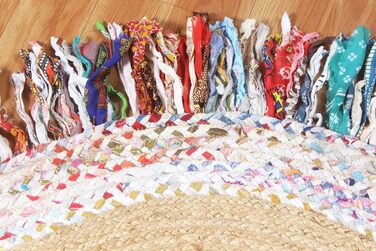 Індійський круглий килим ручної роботи CASAVANI, 12 різнокольорових кіл, килим кілім, натуральна китиця, бавовна чінді, джутовий к