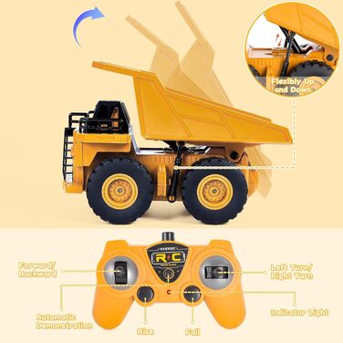 Дистанційно керований самоскид для дітей, 6-канальний RC самоскид самоскид вантажівка іграшка будівельний майданчик транспортний засіб дітей 124 дистанційно керований самоскид іграшка зі світлом і звуком