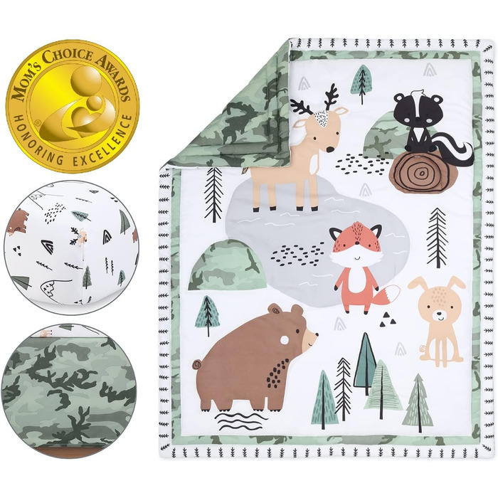 Комплект постільної білизни в дитяче ліжечко Peanutshell Woodland Camo для хлопчиків - комплект з 3 предметів - ковдра в ліжечко,