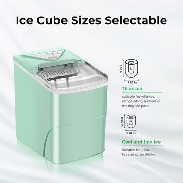 Машина для виробництва кубиків льоду Міні портативна, 15 кг / 24 год, компактна стільниця машини для виробництва кубиків льоду, 6-хвилинна швидка машина для морозива, самоочисний льодогенератор для дому, сріблястий, зелений