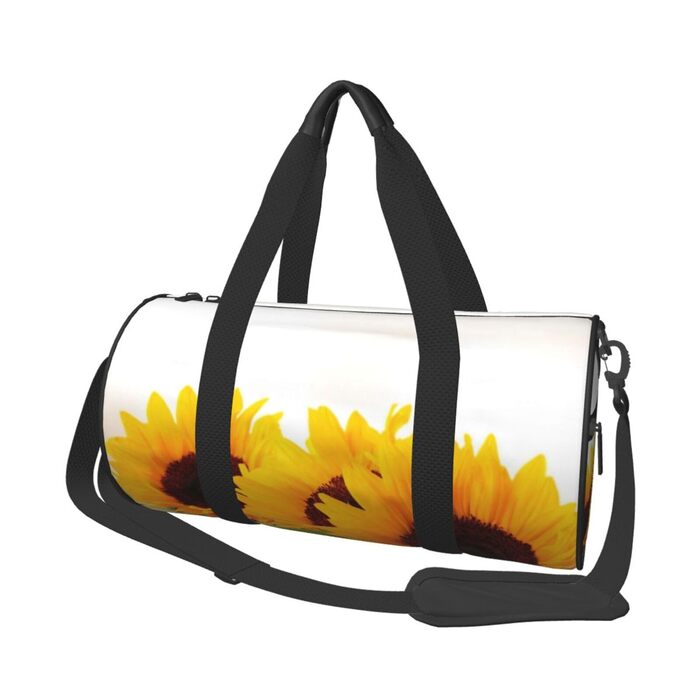 Спортивна сумка, дорожня сумка, сумка для подорожей, з принтом соняшників на дерев'яній текстурі, сумка на нічліг, чорна, універсальний розмір