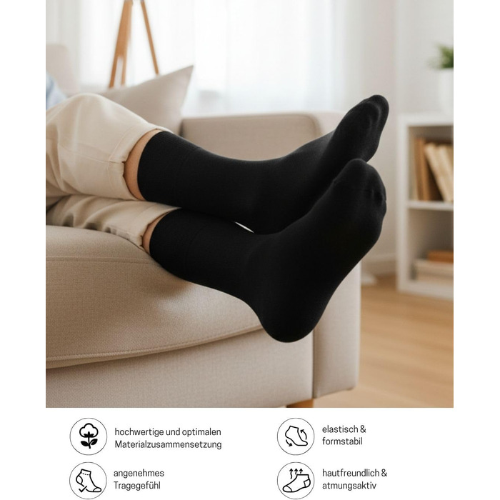 Діабетичні шкарпетки без еластичної манжети та безшовні 97 бавовна (6 пар) Діабетичні шкарпетки з комфортною манжетою для жінок та чоловіків 39-42 чорного кольору, 24