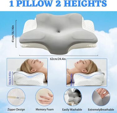 Ортопедична подушка для шиї з піни з ефектом пам&39яті, ергономічна подушка від болю в шиї, подушка з піни з ефектом пам&39яті для сну на боці, спині та животі для покращення якості сну